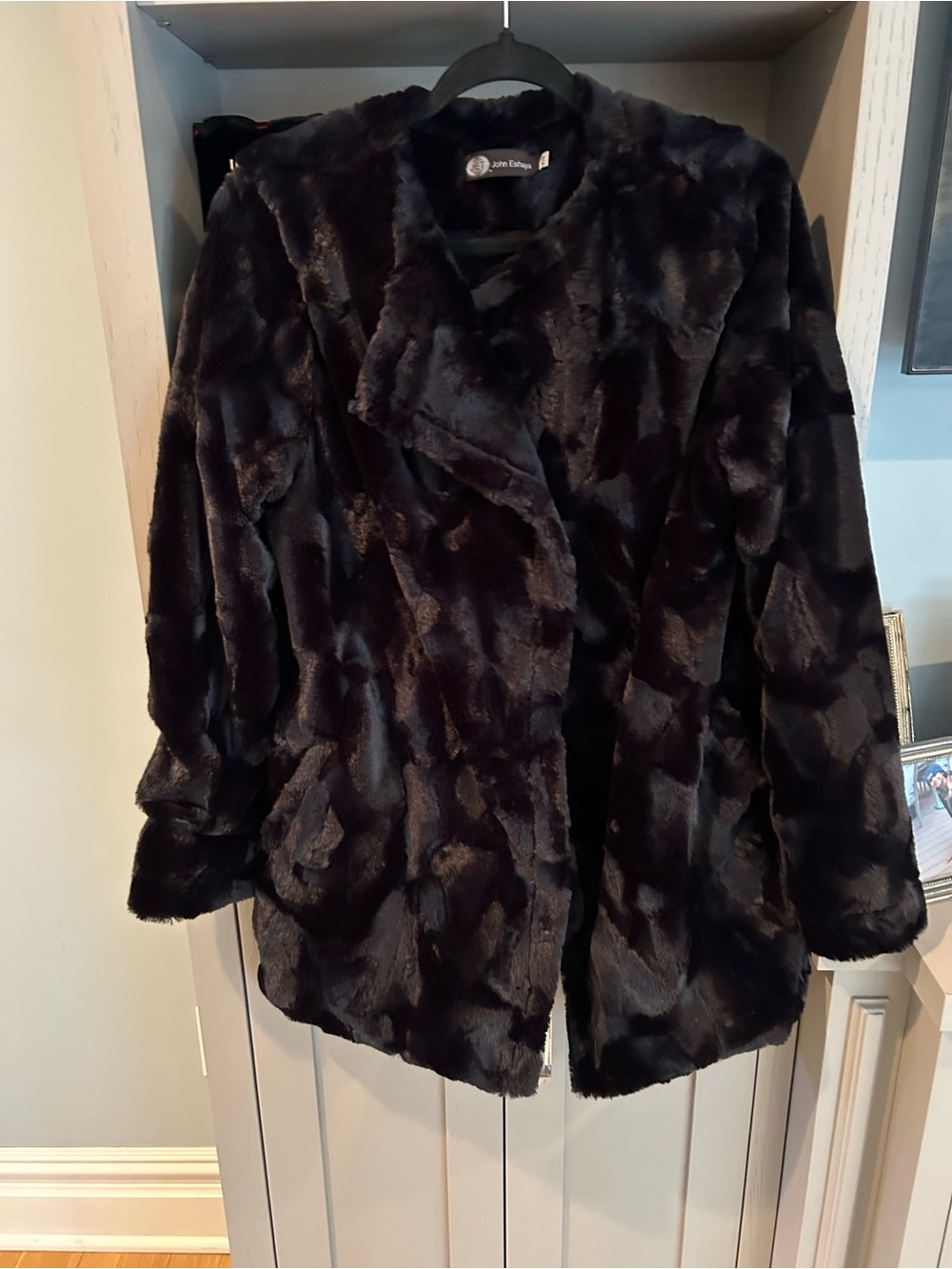 Jet by John Eshaya Dark Black Plush Faux Fur Teddy Jacket